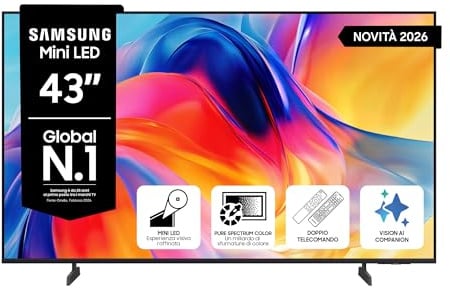 Samsung Smart TV 43 UE43M72HAUXZT Mini LED 4K, HDR 10+, Motion Xcelerator 50Hz, Dynamic Sound Pack, Gaming Hub, Pure Spectrum Color, Knox Security, Voice Control with AI(VAC), Vision AI, 2026