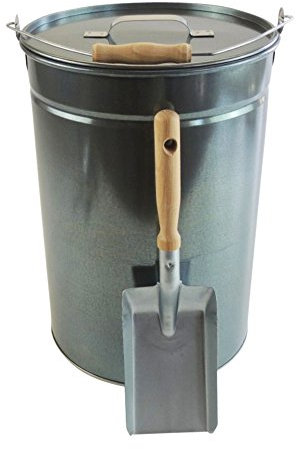 Ascheeimer mit Deckel 25l+ Kohleschaufel Holzgriff