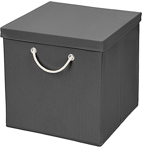 CM3 1 Stück Dunkelgrau Faltbox 30 x 30 x 30 cm Aufbewahrungsbox faltbar mit Kordel und mit Deckel