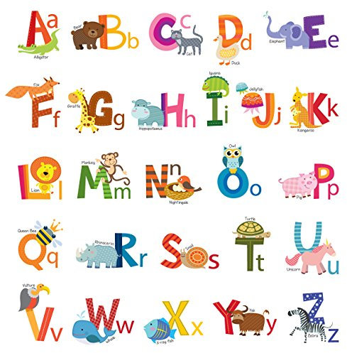 DECOWALL DS-8002 Inglés Alfabeto Animal (English Ver.) (Pequeña) Vinilo Pegatinas Decorativas Adhesiva Pared Dormitorio Saln Guardera Habitaci Infantiles Nios Bebs