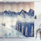 ABAKUHAUS Schwarz-Weiss Duschvorhang, Snowy-Winter-Ansicht, Stoffliches Gewebe Badezimmerdekorationsset mit Haken, 175 x 220 cm, Blau grau Weiß Grau