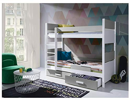 Massivholz Kiefer Etagenbett 2 Liegeflächen inkl.2 Matratzen Hochbett LAZARO NEU (180x80, Grau)