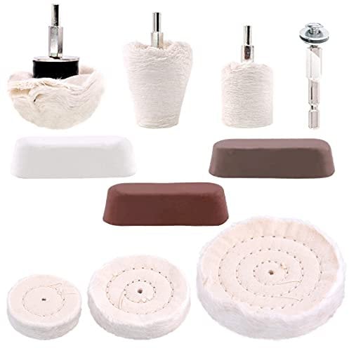 Keadic Il set di 10 dischi per lucidatura, pasta lucidante, testa abrasiva a forma di T con manico da 6,35 mm, disco lucidante per trapano, disco lucidante, pasta lucidante