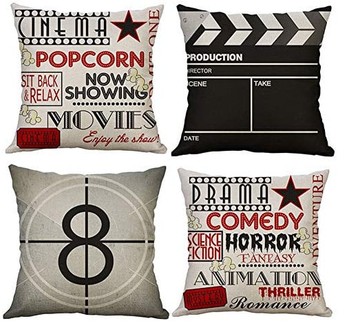 Freeas Kissenbezug 45 x 45 cm, Baumwolle Leinen Kino Film Kissenhülle Taille Wurf Kopfkissenbezug für Zuhause und Sofa, Schlafzimmer, 4 Stück
