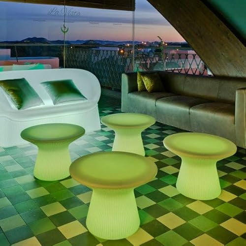 CAPRI-T - Mesa baja luminosa LED para exteriores (recargable, 39 cm de altura, 58 cm de diámetro), color blanco