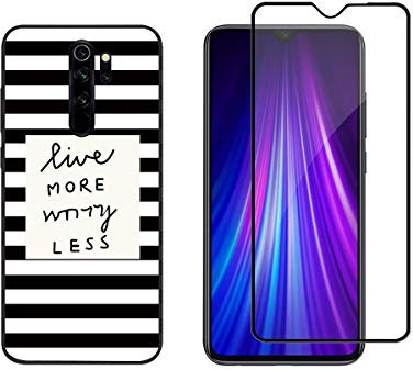 NOVAGO compatible con Xiaomi Redmi Note 8 PRO - Funda Gel de Silicona + Protector de Pantalla de Vidrio Templado (Rayas negras)