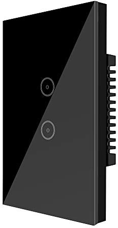 UseeLink Interruttore Della Luce Intelligente WiFi, con Touch Screen in Vetro Temperato, 2 Gang, Funziona con Alexa/Google Home, Telecomando, Timer, Conduttore Neutro Richiesto, Nero (1 PCS)