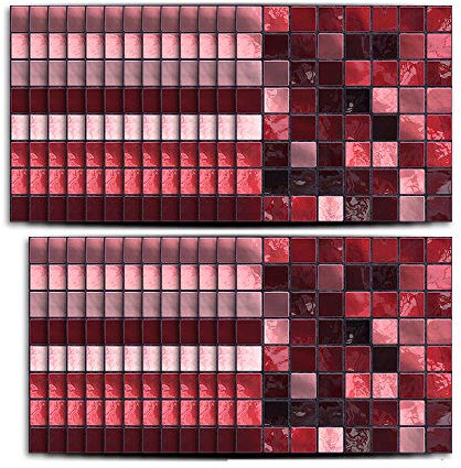 Hiser 25 Pezzi Adesivi per Piastrelle da Cucina Marmo, Impermeabile Marmo Mosaico Stile Adesivo da Parete Formato Autoadesivo Decorativo per Cucina Bagno Decorazioni Casa (Rosso,10 x 10 cm)