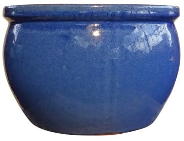 TucanoHamburg Blumentopf/Pflanzgefäß, Glasierter Steinzeugtopf, Modell Bamboo in Blau 50x32cm, frostfest & handgemacht