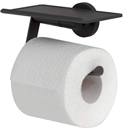 Tiger Noon Toilettenpapierhalter mit praktischer Ablage, Toilettenrollenhalter aus Edelstahl, Farbe: Schwarz, BxHxT: 15 x 8,5 x 9,5 cm