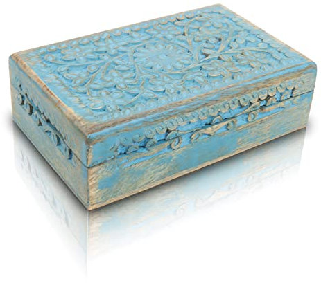 Tolle Geburtstagsgeschenkideen, handgefertigt, dekoratives Schmuckkästchen aus Holz, Schmuck-Organizer, Andenken-Box, Schatztruhe, Schmuckhalter, Uhrenbox, Aufbewahrungsbox, Einzug, Frauen (Blue)