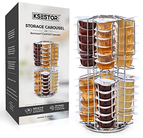 Ksestor Carrousel de rangement pour capsules de cocktail bartésien, peut contenir jusqu'à 48 dosettes bartésiennes, rotation à 360 degrés, support de dosettes bartésien, machine à cocktail