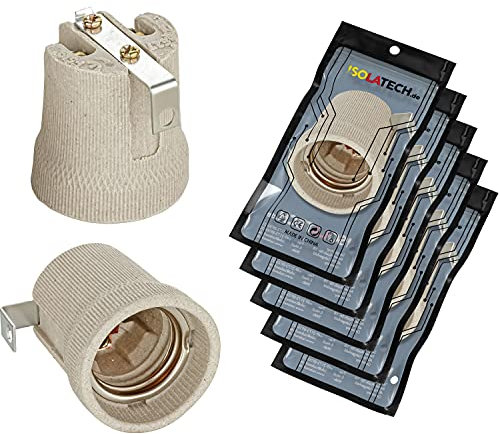 ISOLATECH 5pcs E27 gris douille en céramique avec équerre de fixation/étrier intérieur (max.250V/4A) ampoules pour Home plafond installation salle de bains encastrer culot résistant à la chaleur