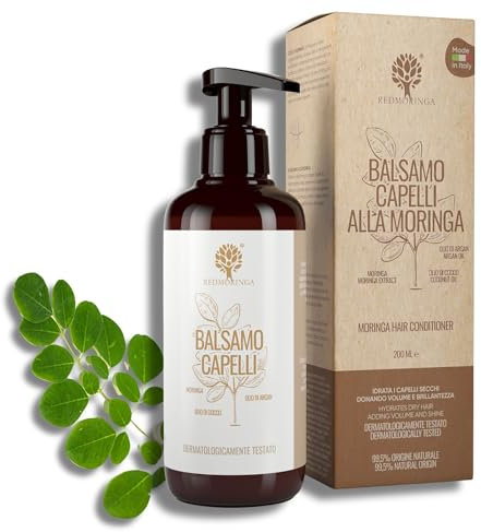 RedMoringa Balsamo Capelli Rigenerante e Protettivo - Balsamo Nutriente 98,5% Naturale EcoBio - Con Moringa, Olio Argan, Cocco e Miele - 200 ml - Made in Italy