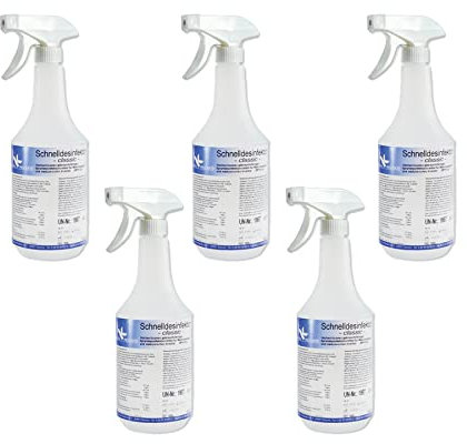 KK Schnelldesinfektion in praktischer Sprühflasche, 5x 1 L, Flächendesinfektionsmittel, Duft: Classic, Spray zur Desinfektion von Flächen wie Arbeitsplatten, Türgriffe, Spielzeug