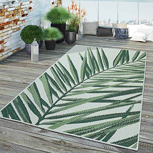 TT Home In-& Outdoor Teppich Wetterfest Balkon Küche Wohnzimmer Palmen Muster Modern, Farbe:Grün Beige 5, Größe:140x200 cm