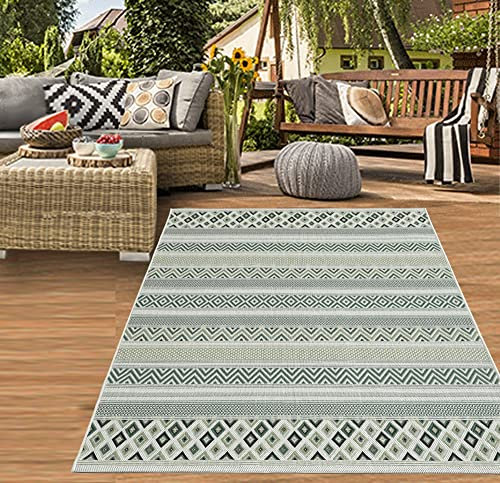 Teppich-Traum In- & Outdoor Teppich Sisal Optik Balkon Küche Wohnzimmer Terrasse gestreiftes Zickzack Rauten Diamantenmuster grün Sand Größe 200x280 cm