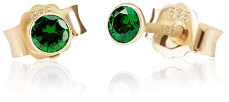 NKlaus Paar 3,0mm 585 Gelb Gold 14 Karat Ohrstecker Kristall Zirkonia Smaragd Butterfly Verschluss Damen Mädchen 11016