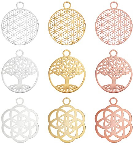 BENECREAT 36Pcs Messing Filigrane Blume Anhänger Baum Des Lebens Charm Mischfarbe Stecker Für DIY Halskette Ohrring Herstellung