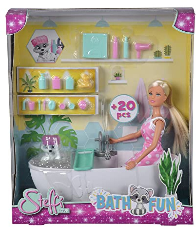 Simba Love Badespaß, Puppe und süßer Waschbär Baden in der Badewanne, mit 2in1 Handtuch, Zubehör, 29cm Spielpuppe, ab 3 Jahren, 105733589