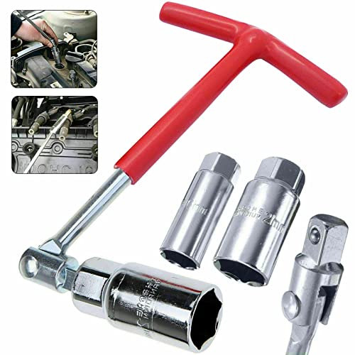 Zündkerzensteckschlüssel-Set – roter T-Griff Edelstahl Silikon Zündkerzenentferner Schraubenschlüssel Werkzeug 16 mm und 21 mm – flexibler Schraubenschlüssel für Befestigung und Abbruchung