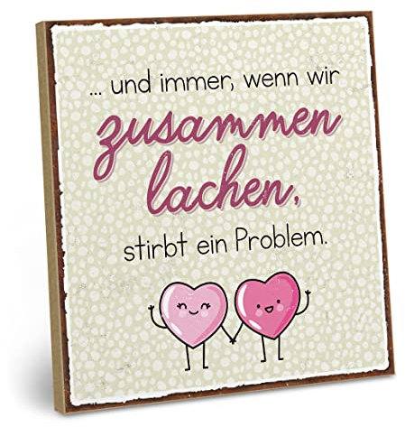 ARTFAVES® Wandbild Holzschild mit Spruch - Wenn wir zusammen lachen - Türschild Retro Vintage Deko Bild Geschenk - Freundschaft, Liebe