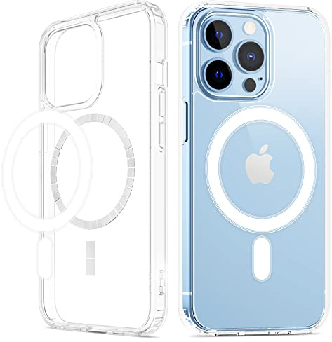 wlooo Magnetic Crystal Clear Case for iPhone 13 Pro Max [Non-Yellow], MagSafe Slim Shockproof Mobile Phone Case Soft TPU and Hard PC Bumper Cover Silicone Protective Case with Magnets (Clear)