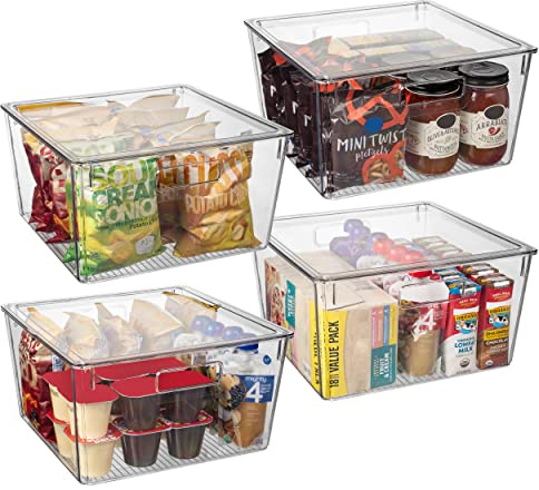 ClearSpace Plastic Storage Bins with Lids, Pantry Organizer, XL, 4 Pack | Plastic storage bins with lids for pantry organization and refrigerator storage