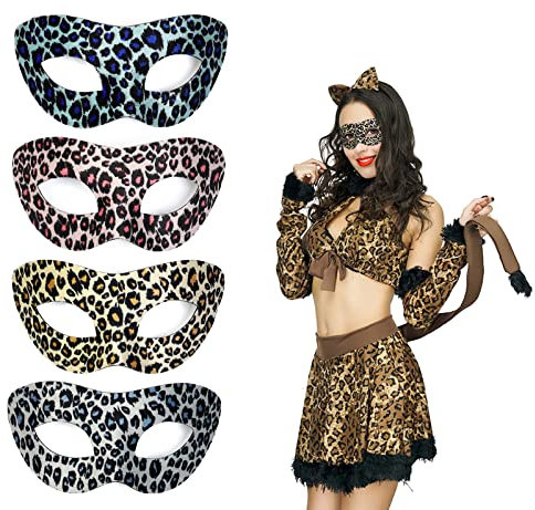 VKI® 4 Stück Venezianische Maske Damen und Herren Maskerade Karnevalsmasken Gesicht Kostüm Fasching Verkleidung, Leopard