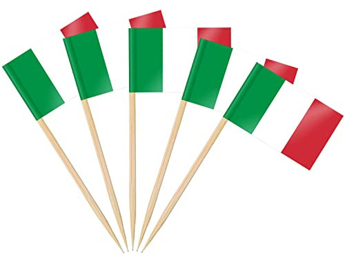 AhfuLife 200 Stück Italien Zahnstocher Flaggen, Italienische Deko Fahne Klein Mini Zahnstocher für 2025 Damen Fußball EM Eurovision WM Olympische Cupcake Topper Toothpick Cocktail Party Pub Deko