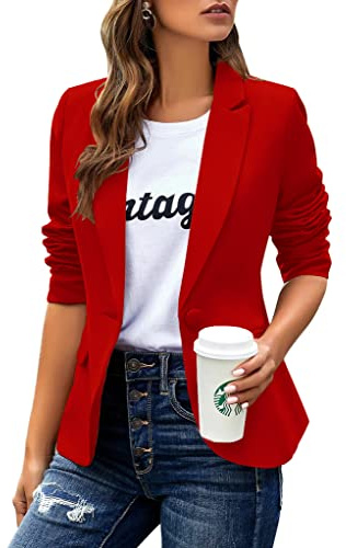 Womens Casual Blazers Long Sleeve Lapel Button Slim Work Office Blazer Jacket(Red,Small)