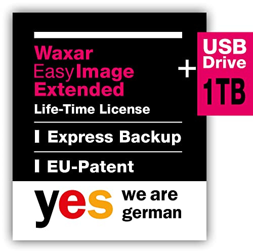 Waxar EasyImage-1000 Extended, High-End Backup Software inklusive Speicher 1TB, läuft sofort ohne Installation, kompatibel mit Windows | Mac | Linux, Server-Edition, 1 Gerät, Life-Time License, DE