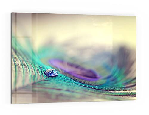 DEQORI Küchenrückwand Glas | Motiv Wasserperle auf Feder | 60x40 cm | Bad- oder Herd-Rückwand | Herdblende Spritzschutz für Küche & Badezimmer | moderne Deko für Fliesenspiegel
