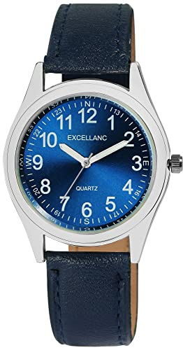 Excellanc Herren-Uhr Kunstleder Dornschließe Leuchtzeiger Analog Quarz 2900227 (blau)
