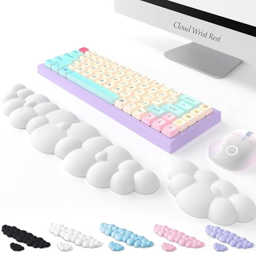 2PCS Cloud Wrist Rest Keyboard,Memory Foam Keyboard Palm Rest,Lightweight with Non-Slip Base for Typing Pain Relief,Ergonomic Keyboard Pad with Wrist Support for Home,Office,Computer,Laptop,Gaming,Mac