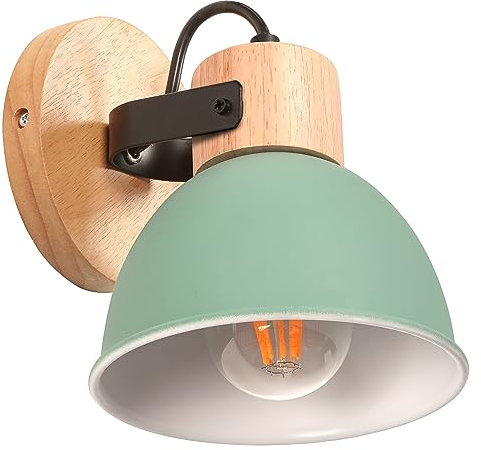 iDEGU Wandleuchte Innen Vintage Wandlampe aus Holz und Eisen Industrie Design Lampe Retro Wandstrahler Verstellbare Deckenleuchte Wandspot Wohnzimmer Schlafzimmer Küche (Grün)