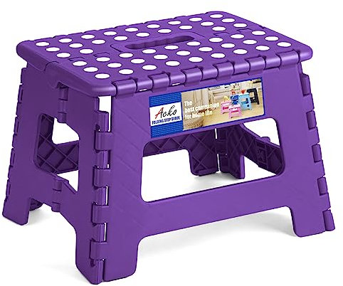 ACKO Marchepied pliable de 22,9 cm, capacité de 136,1 kg, marchepied pliable en plastique pour enfants et adultes, tabourets pliants adaptés pour la cuisine, marchepied avec poignée, violet, 1 pièce