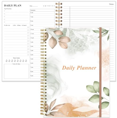 Tagesplaner Undatiert - B5 To Do Liste Notizbuch Stundenpläne, Spiral-Terminplaner für Frauen und Männer, PVC-Hardcover, Innentasche, Gummibandverschluss, 7 x 10, Rosenblatt