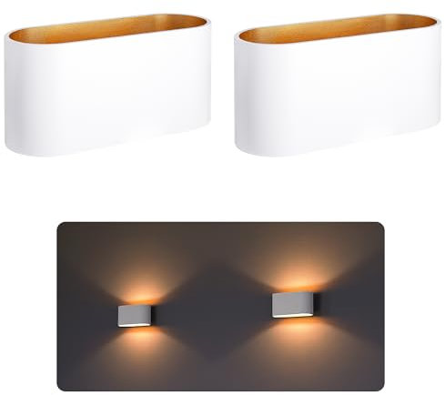 SSC-LUXon JOBERO 2er Set Wandlampe Innen weiß gold - moderne Wandbeleuchtung Up Down im Retro Design mit 1x G9 Fassung 230 V