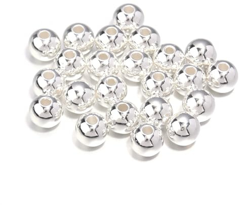 Whakano 100 Stück Runde Perlen zum Auffädeln, ABS Kunstperlen Mit Loch für Vasenfüller, Kunsthandwerk, Armbänder, Halsketten, Kleidung, Schlüsselanhänger Deko, 12mm, Silber