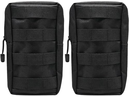 2 Pcs Tactical Molle Pouches Black Waterproof Portable Small Military Waist Pack Multifunctional Phone Pouch Vest Admin Pouch for Outdoor Hiking Hunting Camping Trekking Cycling Tactical Military