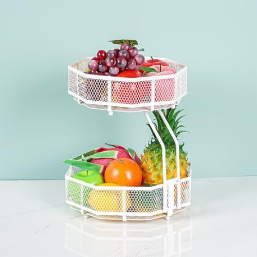JUNYFFF Grande Corbeille A Fruits 2 Etages - Panier A Fruits A Etages en Métal Décoration Plan De Travail - Coupe De Fruit Design – Corbeille Table Fruits Et Legumes Fraîcheur, Blanc