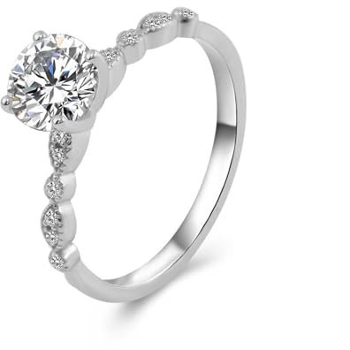 Wedding Ring, Eheringe Weissgold 18K Größe 60 (19.1) 1 Moissanit 1Ct Rundschliff Weiß Npassbar Für Abschlussball Trauringe Damen Einzeln