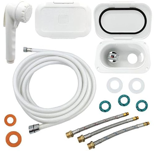 Shop SoftAir Kit Doccia Completo di Miscelatore Acqua Calda o Fredda da Incasso Tubo 5 Metri per Barca, Camper, Nautica (Kit Doccia in ABS Pulsante Leva)