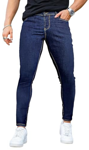 GINGTTO Pantalon de Skinny Slim Fit Extensible en Jean pour Hommes Stretch Denim Moda Coupe Noir 30