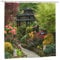3D Garden View Shower Curtain, Flowers Trees Outdoor Nature Scenery Garden Decoration, Quick-Drying Polyester Waterproof Bath Shower Curtain Bathroom Decor with Hooks, 180X180cm/ 71X71 in
