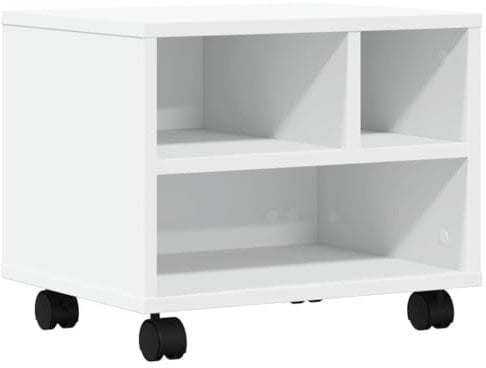vidaXL Supporto per Stampante con Ruote Bianco 41x32x34,5 cm, Supporto per Computer, Organizer per Stampante, Tavolo da Stampante portaoggetti