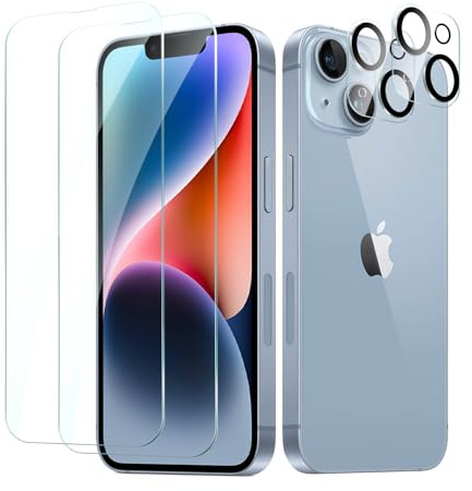 CYYAGE 2+2 Pack for iPhone 14 Plus Screen Protector Tempered Glass with Camera Lens Protector, 9H Hardness Protection Film, Scratch Resistant