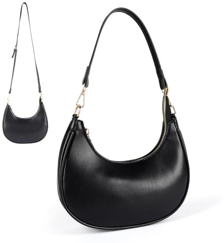Camilife Mezzaluna borsa a tracolla da donna in pelle PU, chiusura lampo, design retrò, Y2k Mode, Hobo Bag, regalo per appuntamenti, viaggi, feste, shopping, Nero