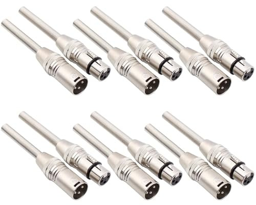 Greluma 12 Stück XLR 3 polige Stecker, DIY Löt typ XLR Stecker Buchsenadapter, mit langer schwanz feder für audio mikrofon mixer